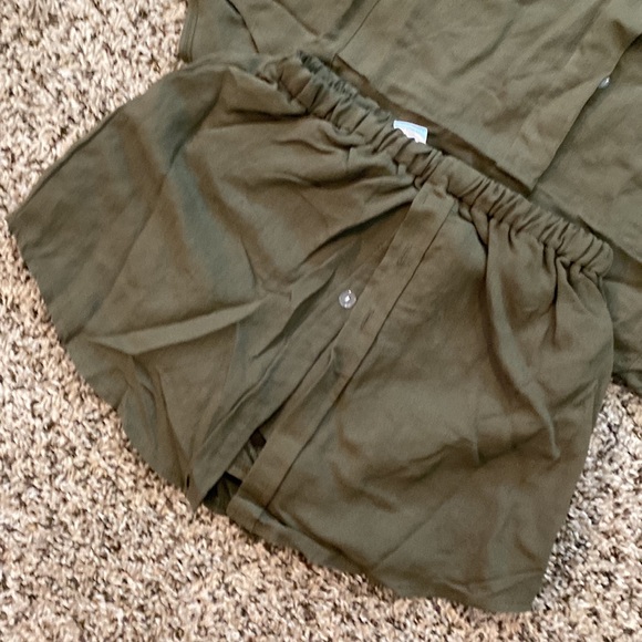 Olive TWO PIECE Shirt dress with hidden shorts set - Picture 2 of 4